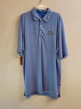 Straight Down XL Tall US Open 2010 Pebble Beach Blue White Striped Golf Polo